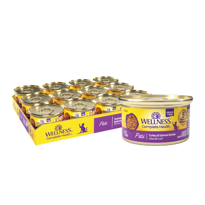 Wellness Complete Health Grain-Free Wet Canned Cat Food, Natural Ingredients, Made With Real Meat, All Breeds, Smooth Pate (Turkey & Salmon, 3-Ounce Can, Pack Of 24)