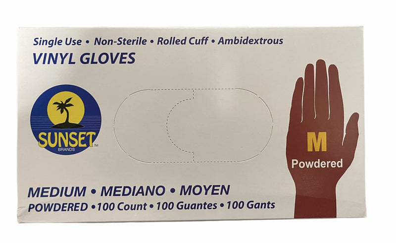 Sunset - Smooth Touch Vinyl Gloves With Powder, Size Medium - 100 Ct