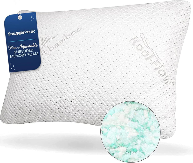 Snuggle-Pedic Shredded Memory Foam Pillow - The Original Cool Pillows For Side, Stomach & Back Sleepers - Sleep Support That Keeps Shape - College Dorm Room Essentials For Girls And Guys - Queen