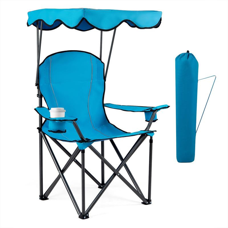 Goplus Camping Chair With Canopy Shade, Folding Lawn Chair With Umbrella Cup Holder & Carry Bag, Portable Sunshade Chair For Adults For Beach Outdoor Travel Hiking Fishing (Light Blue) (LOCAL PICKUP ONLY)