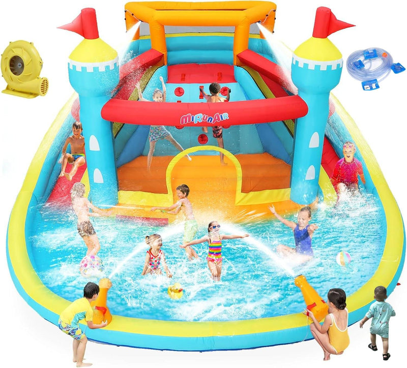 WHUBEFY Bounce House, Double Water Slide Bounce House With Blower For Big Kids 3-12, Inflatable Bounce Castle Outdoor/Indoor Water Slide For Backyard Party With Climbing Wall&Two Slides&Splash Pool (LOCAL PICKUP ONLY)