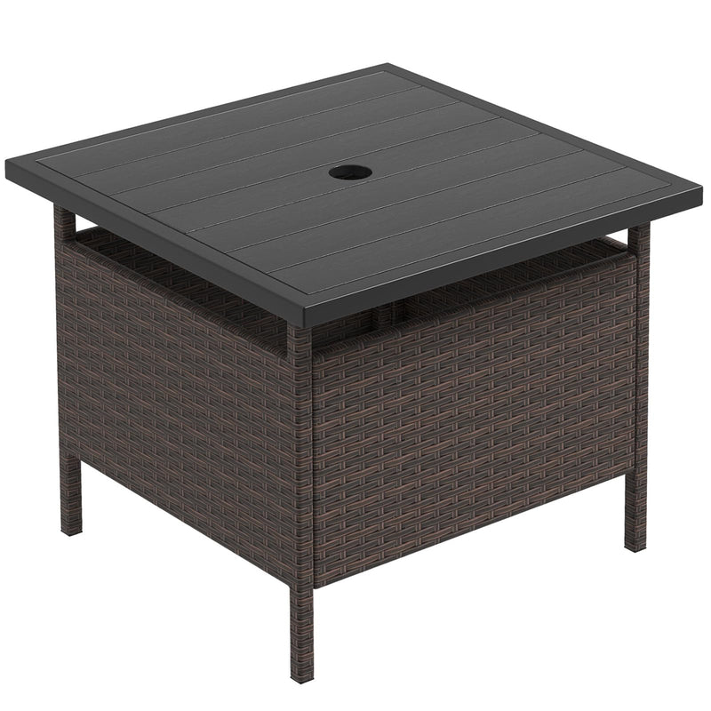 GIANTEX Umbrella Table, Outdoor Side Table With 2" Umbrella Hole, Rattan Umbrella Stand Holder, Heavy Duty Metal Frame, Patio Bistro Table For Deck Garden Poolside, Mix Brown (HDPE Tabletop) (LOCAL PICKUP ONLY)