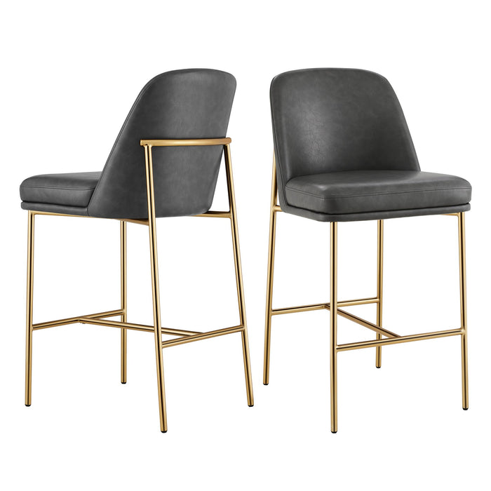 CHITA Counter Height Bar Stools Set Of 2, FSC Certified Metal Barstools For Kitchen Island, 27" H Seat Height, Faux Leather, Grey (LOCAL PICKUP ONLY)