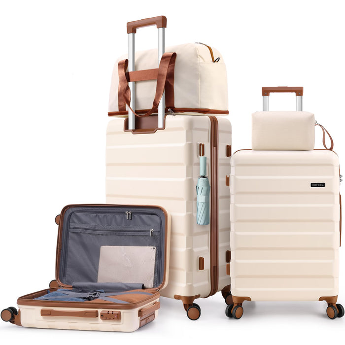 Hoteel Luggage Sets 5 Piece, 4-Year Warranty, Carry-On Luggage With Dual-Spinner Wheels, ABS Hard Shell Suitcase With TSA Locks, Lightweight Luggages For Travel, Beige(20IN/24IN/28IN/DB/TB) (LOCAL PICKUP ONLY)