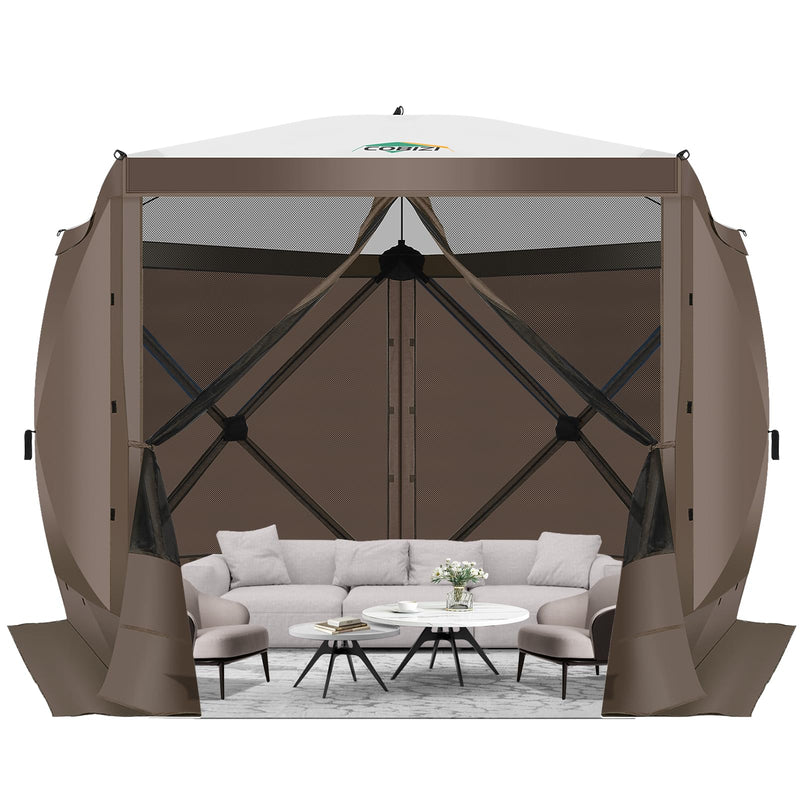 COBIZI 10X10 Pop Up Gazebo, Screen Tent With Carry Bag & Stakes, Brown (LOCAL PICKUP ONLY)