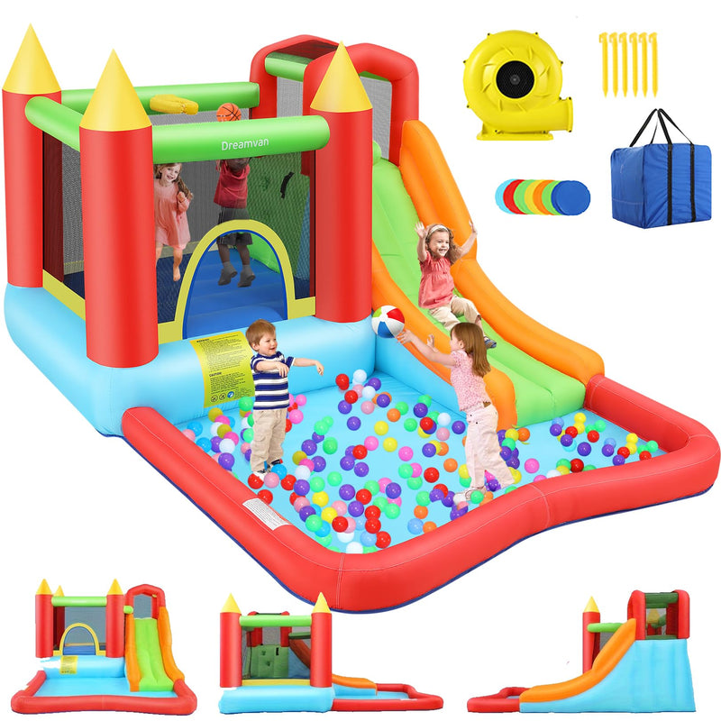 AKEYDIY Bounce House, Inflatable Bouncy House For Big Kids 3-10, Outdoor & Indoor Bounce House With Slide - Jump House With Basketball Hoop, Large Ball Pit, Long Slide, Bounce Castle With Air Blower (LOCAL PICKUP ONLY)