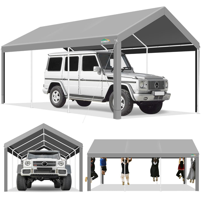 COBIZI Carport 10X20ft Heavy Duty Portable Garage, 2.0 Powder Coated Frame(Better Than Galvanized), Waterproof Shelter With Built-In Sandbags, For Car/Boat/SUV, Gray (LOCAL PICKUP ONLY)