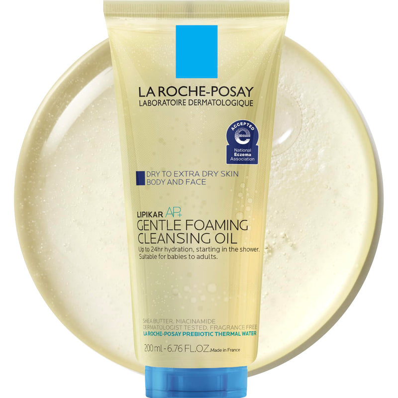 La Roche-Posay Lipikar AP+ Gentle Foaming Cleansing Oil, Gentle Oil Cleanser For Face And Body Formulated With Niacinamide, Long-Lasting 24-Hour Hydration, Fragrance-Free & Soap Free, 200Ml
