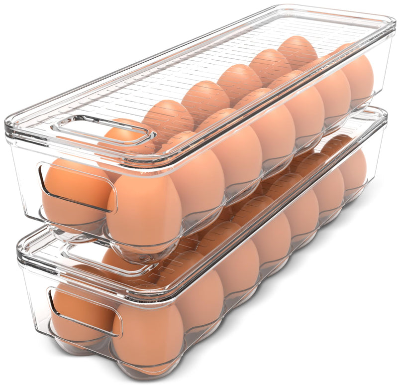 Utopia Home Egg Container With Lid And Handle For Refrigerator Organization- Pack Of 2 - Clear Stackable Egg Holder For Kitchen Or Pantry Organizers And Storage