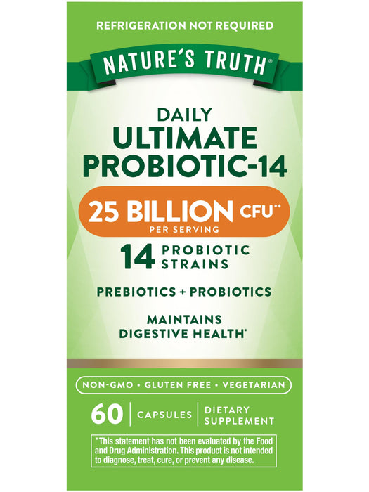 Nature's Truth Probiotics For Men And Women | 25 Billion CFU | 60 Capsules | 14 Strains | Non-GMO & Gluten Free Digestive Health Supplement