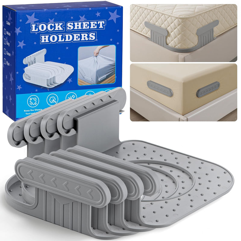 Piahmoiy Bed Sheet Holders For Corners: 4Pcs Fitted Sheet Holder With Locks, Sheet Clips Fits Mattress, Upgrade Sheet Holders Keep Sheets Firm & Tight, Heavy Duty Sheet Fasteners