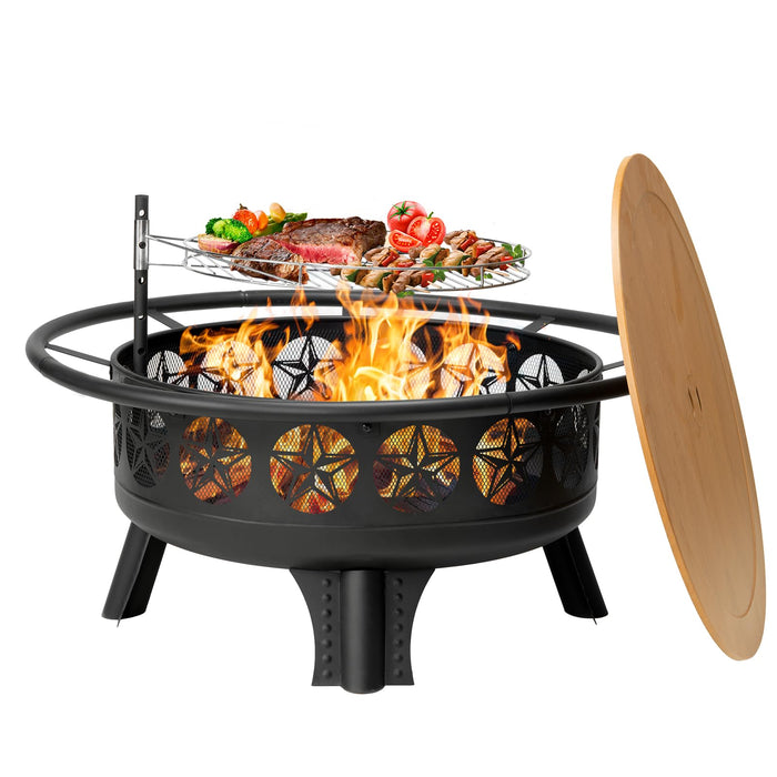 Verdeluxe 38” Wood Burning Fire Pits For Outside,3-In-1 Fire Pit With Grill, Spark Screen & Fire Poker,Outdoor Firepit Table With Swivel Cooking Grate For Yard BBQ Bonfire Patio Camping (38 Inch) (LOCAL PICKUP ONLY)