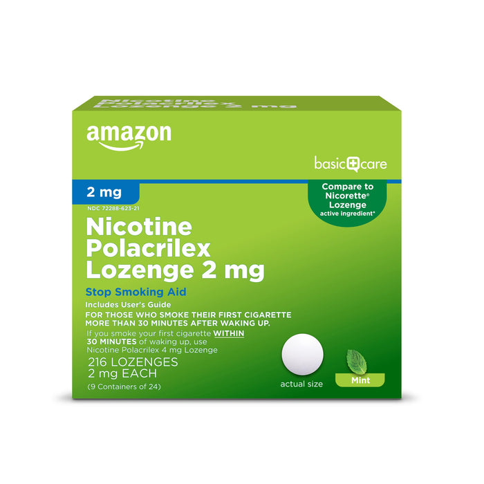 Amazon Basic Care Nicotine Polacrilex Lozenge, 2 Mg (Nicotine), Mint Flavor, Stop Smoking Aid, 216 Count (Packaging May Vary)