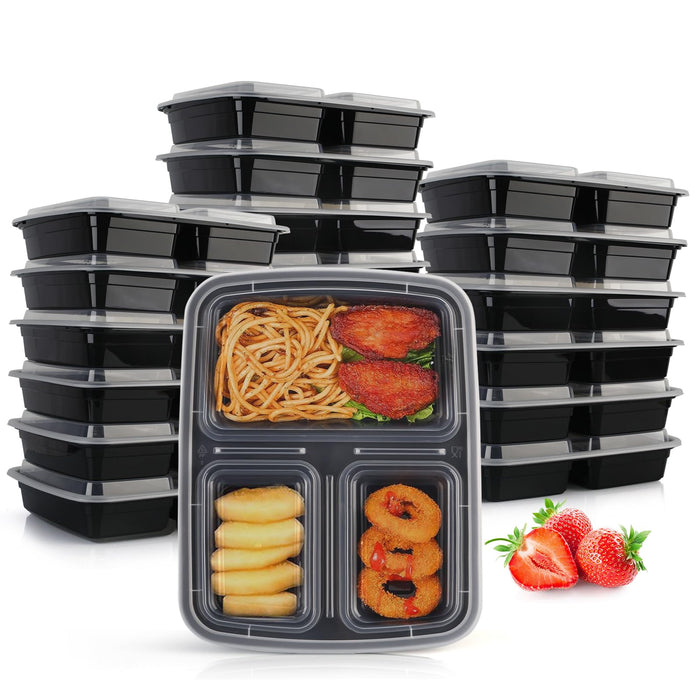 Ezalia 32Oz Meal Prep Containers 3 Compartment: 20 Pack Plastic To Go Food Containers Reusable, Leakproof Food Storage With Lids For Takeout, BPA-Free, Microwave/Dishwasher/Freezer Safe