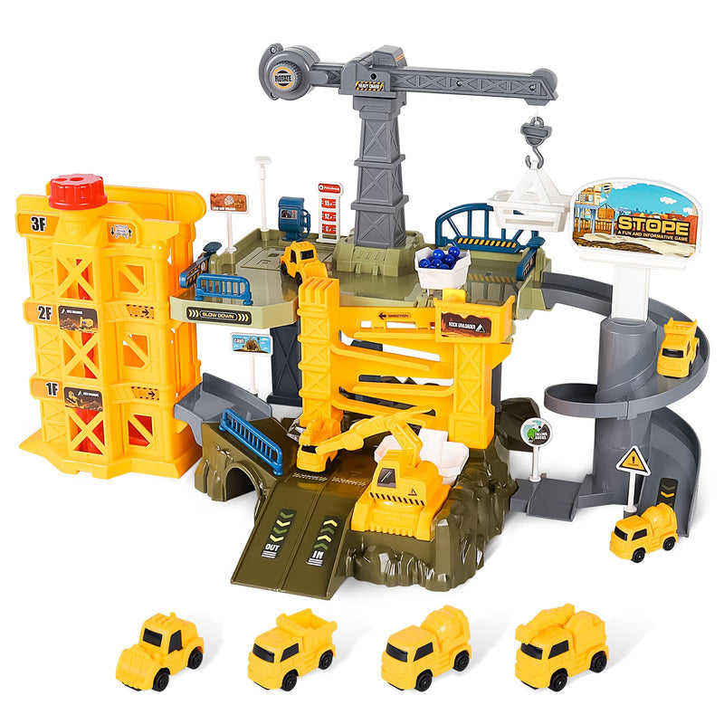 Deao Engineering Cranes Construction Truck Toys For Kids Engineering Excavator Track Set With Crane, Excavator, Track, Transport Vehicles Gift Toys For Boys & Girls Aged 3-6 Year Old