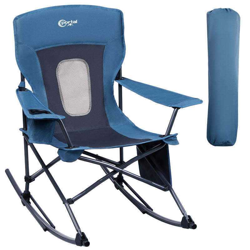 PORTAL Outdoor Rocking Chair Camping Folding Portable Rocker With Cup Holder Side Pocket Carry Bag, Support 350LBS (Mesh Blue) (LOCAL PICKUP ONLY)