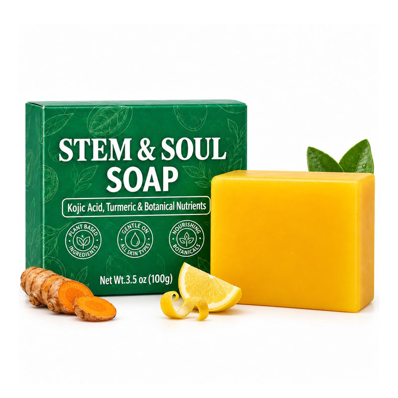 Stem And Soul Soap, Upgraded Stem & Soul Turmeric Lemon Soap Bar For Dark Spots, Support Nourishes And Clarifies Help Cleaning Facial And Body Skin, And Suitable Dry And Oily Skin. (1 Pcs)