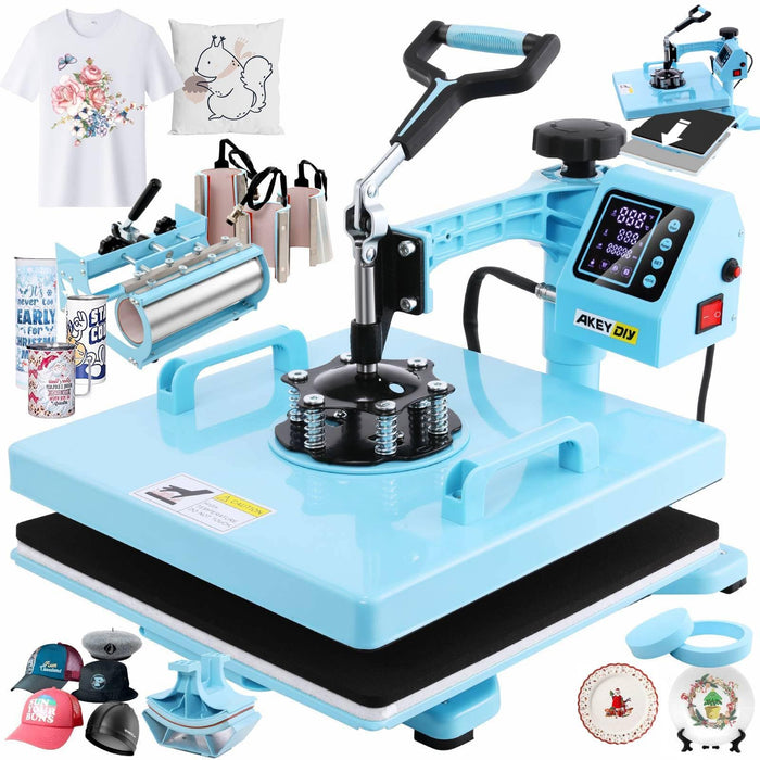 AKEYDIY Heat Press 15X15 Inch 8 In 1 Slide Out Tshirt Press Machine With 30OZ Tumbler Attachment Sublimation Machine Digital Printing Transfer Heat Press Machine For T-Shirts Mugs Caps Plates,1400W (LOCAL PICKUP ONLY)