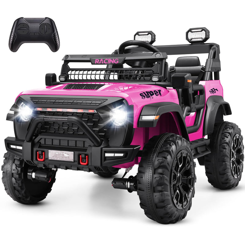Hikole 24V Ride On Car With Remote Control, 2 Seater Electric Car For Kids W/20 Inch Wide Seat, 4X100w Motor, LED Headlight & Music Player, Power Car Wheels Ride On Toys For Boys Girls, Pink (LOCAL PICKUP ONLY)