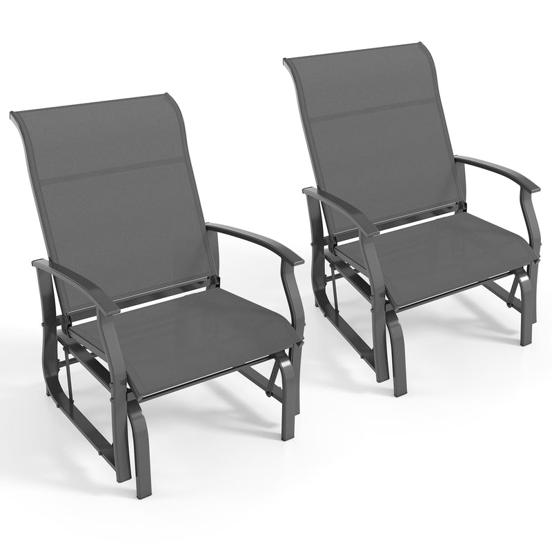 GIANTEX 2-Pack Outdoor Glider Rocking Chairs, Rockers With Ergonomic Backrest & Seat, Extra Armrests, Metal Frame, Anti-Scratch Foot Pads, Load 350Lbs, Patio Gliders For Porch, Yard, Garden, Grey (LOCAL PICKUP ONLY)
