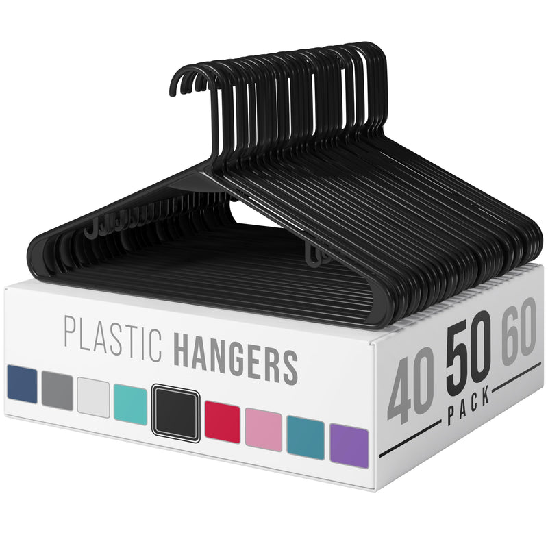 Plastic Hangers 50 Pack Black - Clothes Hangers - Makes The Perfect Coat Hanger And General Space Saving Clothes Hangers For Closet - Percheros Ganchos Para Colgar Ropa Hangars