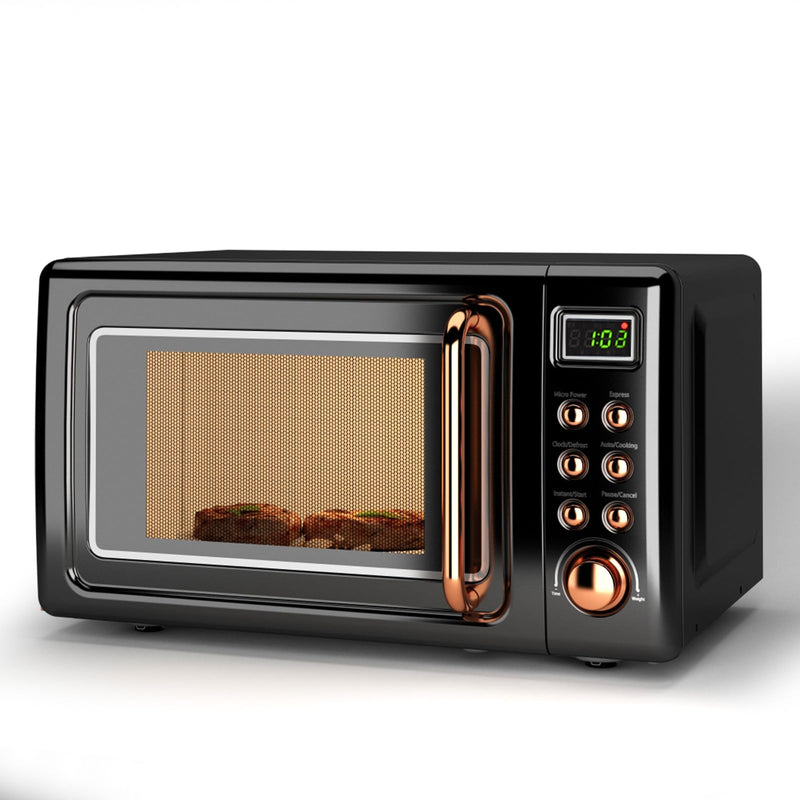 LDAILY 0.7Cu.Ft Retro Small Microwave Oven, 700W Compact Countertop Microwave With 5 Power Levels, Auto Cooking Menus, Glass Turntable, Child Lock & Glass Turntable For Apartment, Dorm (Golden) (LOCAL PICKUP ONLY)