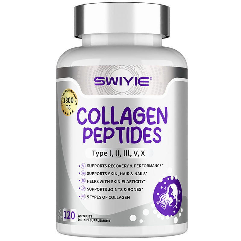 Swiyie Multi Collagen Peptides Capsules 1800Mg, Hydrolyzed Collagen Supplements For Women & Men With Types I, II, III, V & X, Collagen Protein Supports Skin Nails Bones & Joints | 120 Count