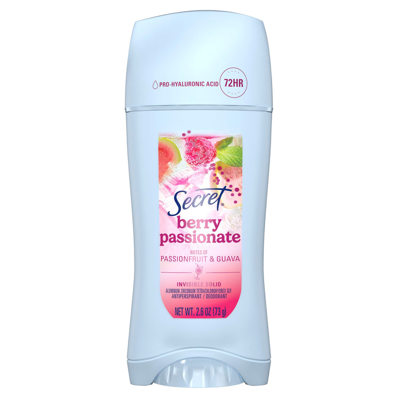 Secret Fresh Antiperspirant Deodorant For Women, 72Hr Freshness On The Rocks With Pro-Hyaluronic Acid, Miami Mocktail Edition, Invisible Solid, Berry Passionate With Passionfruit & Guava Scent, 2.6 Oz