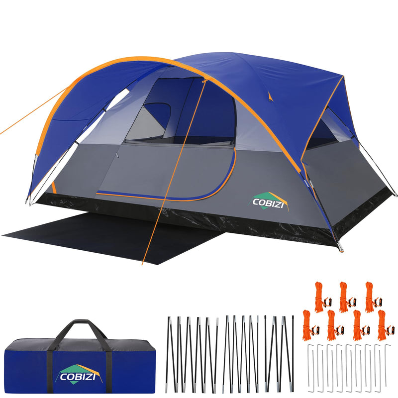 COBIZI Camping Tent, 8 Person Easy Setup Waterproof Windproof Family Tent With Removable Rainfly, Lightweight Portable Outdoor All-Season Dome Tent For Camping, Travel, Fishing, Hiking (Dark Blue) (LOCAL PICKUP ONLY)