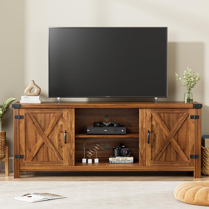 YESHOMY Modern Farmhouse TV Stand With Two Barn Doors And Storage Cabinets For Televisions Up To 65+ Inch,Entertainment Center Console Table,Media Furniture For Living Room,58 Inch, Walnut,YH-TS103DWA (LOCAL PICKUP ONLY)