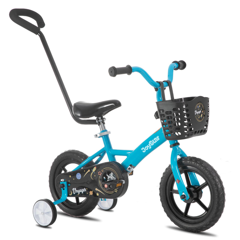 JOYSTAR Voyager 12 Inch Kids Bike For Boys And Girls Ages 2-4 Years, Toddler Bike With Training Wheels & Basket, Detachable Parent Push Handle, Children Bicycle In Blue (LOCAL PICKUP ONLY)