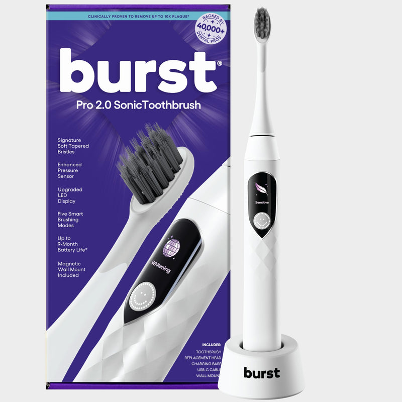 SILVER-Burst Pro 2.0 Sonic Toothbrush For Adults  | Electric Toothbrush With Smart Pressure Sensor | Soft Bristles | 5 Modes/Refined Scoring System | USB-C Charging | Magnetic Wall Mount