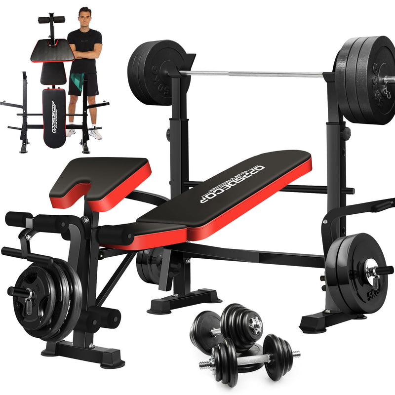 OPPSDECOR 900LBS Weight Bench Set Adjustable Bench Press Set With Squat Rack Foldable Olympic Workout Bench With Leg Developer Preacher Curl Workout Bench For Home Gym Full Body Exercise (LOCAL PICKUP ONLY)