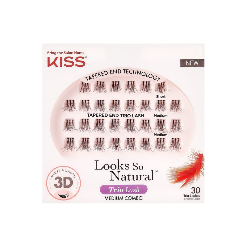Kiss Looks So Natural Trio Cluster Lashes, 30 Short & Medium Lengths, Trim To Fit, 12Mm, Easier To Apply Than Individual Clusters, Lightweight, Tapered End Technology, Reusable With Proper Care