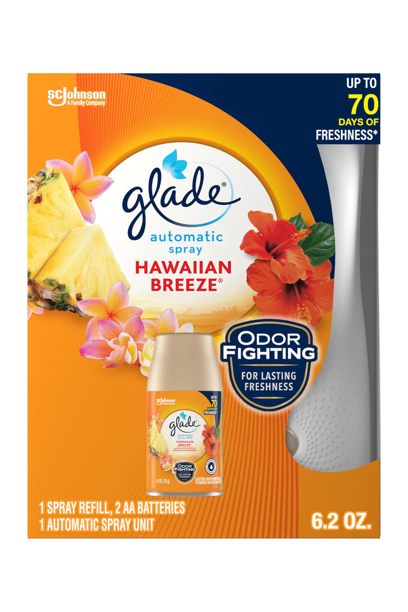 Glade Automatic Spray Refill And Holder Kit, Air Freshener For Home And Bathroom, Hawaiian Breeze, 6.2 Oz