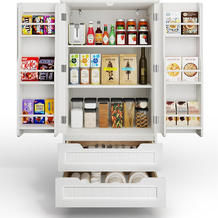 Xbro Kitchen Pantry Storage Cabinet With Drawers Freestanding Kitchen Cupboard With Doors And Shelves, Small Wooden Food Pantry Cupboard For Dining Room Craft Room, Height 120CM, White (LOCAL PICKUP ONLY)