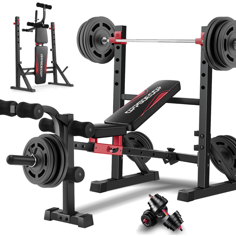 OPPSDECOR 900LBS Weight Bench Set With Squat Rack Foldable Bench Press Set With Leg Extension & Leg Curl Professional Flat/Incline/Decline Workout Bench For Home Gym Full Body Exercise (LOCAL PICKUP ONLY)