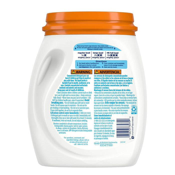 All Mighty Pacs Free Clear Laundry Detergent Pacs with OXI Stain Removers - 56ct