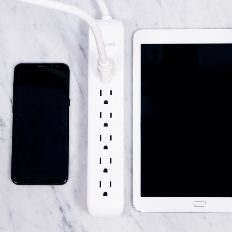 Philips 6-Outlet Surge Protector with 4ft Extension Cord, White