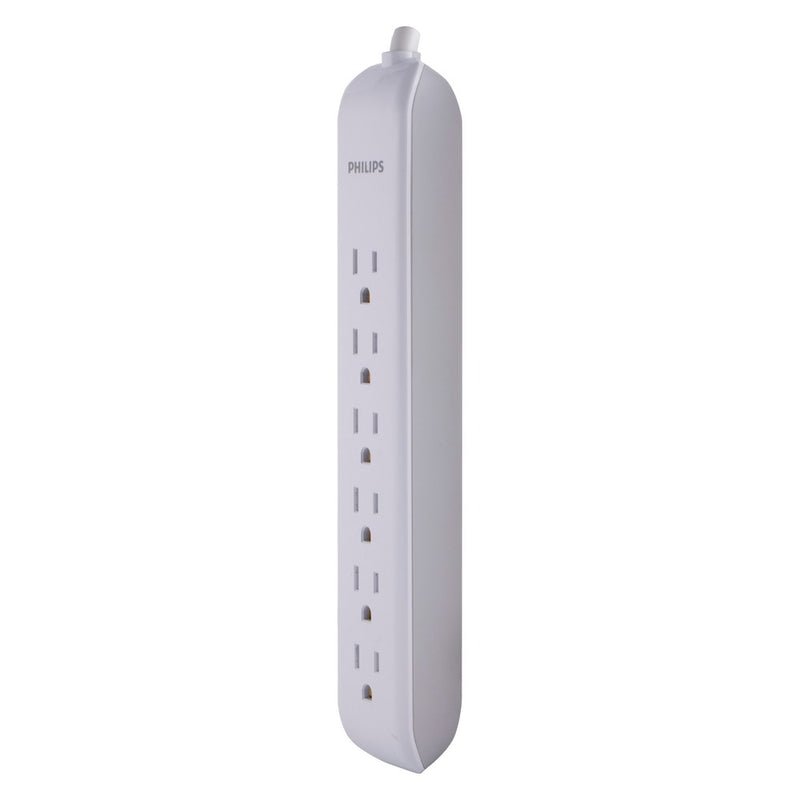 Philips 6-Outlet Surge Protector with 4ft Extension Cord, White
