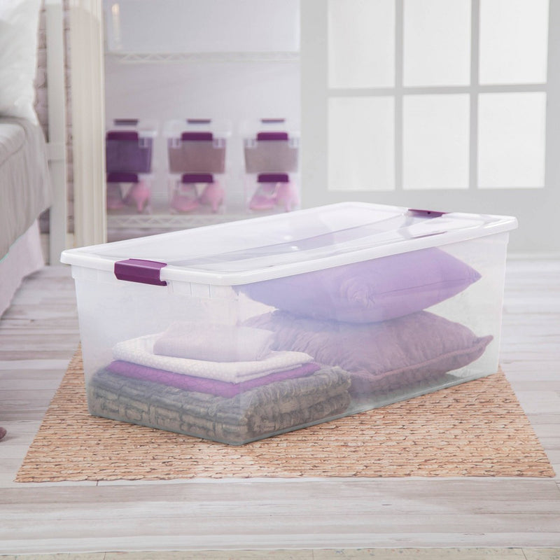 Sterilite 110qt Clear View Storage Bin with Latch Purple (LOCAL PICKUP ONLY)