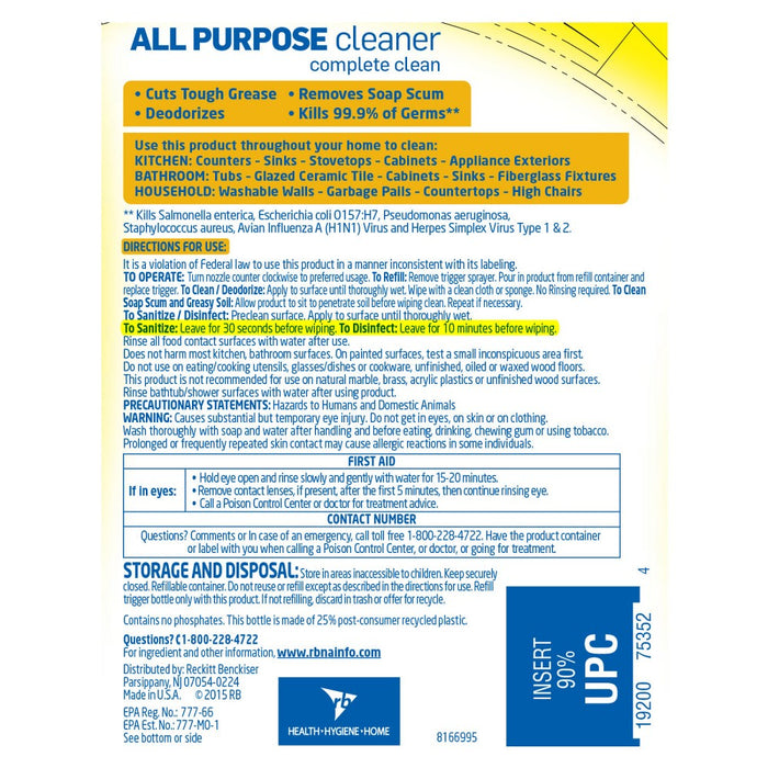 Lysol Lemon Breeze Scented All Purpose Cleaner & Disinfectant Spray - 32oz