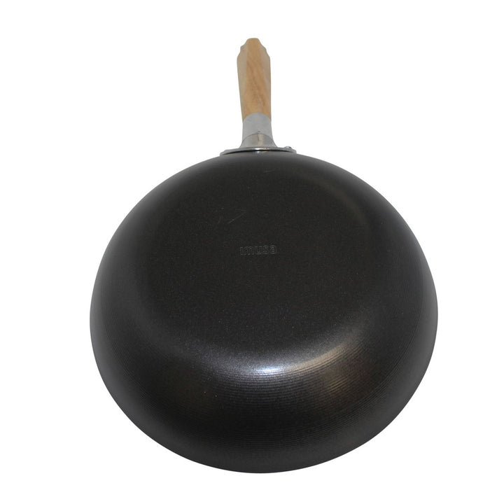IMUSA 11" Carbon Steel Wok with Wooden Handle Black