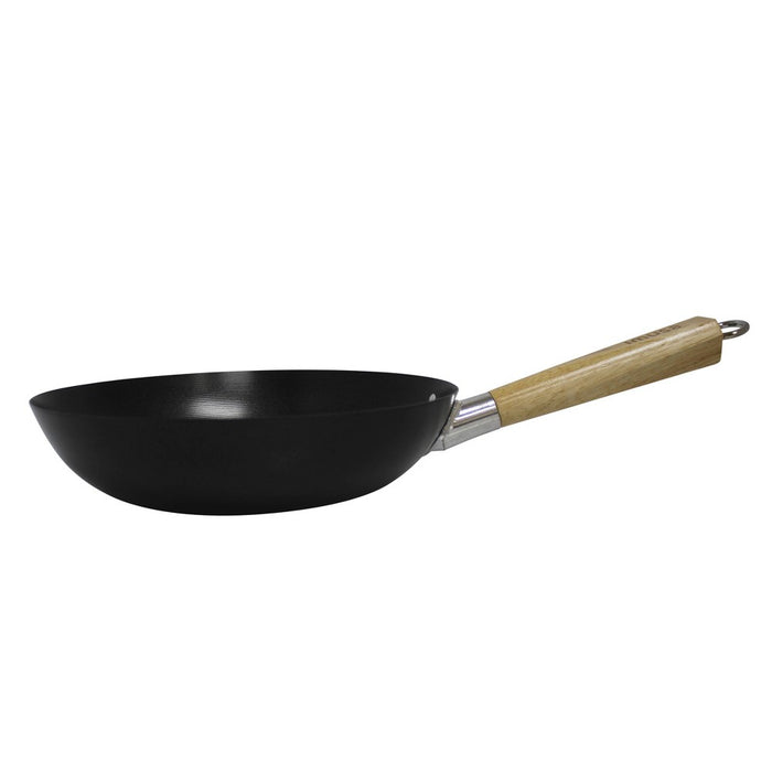 IMUSA 11" Carbon Steel Wok with Wooden Handle Black
