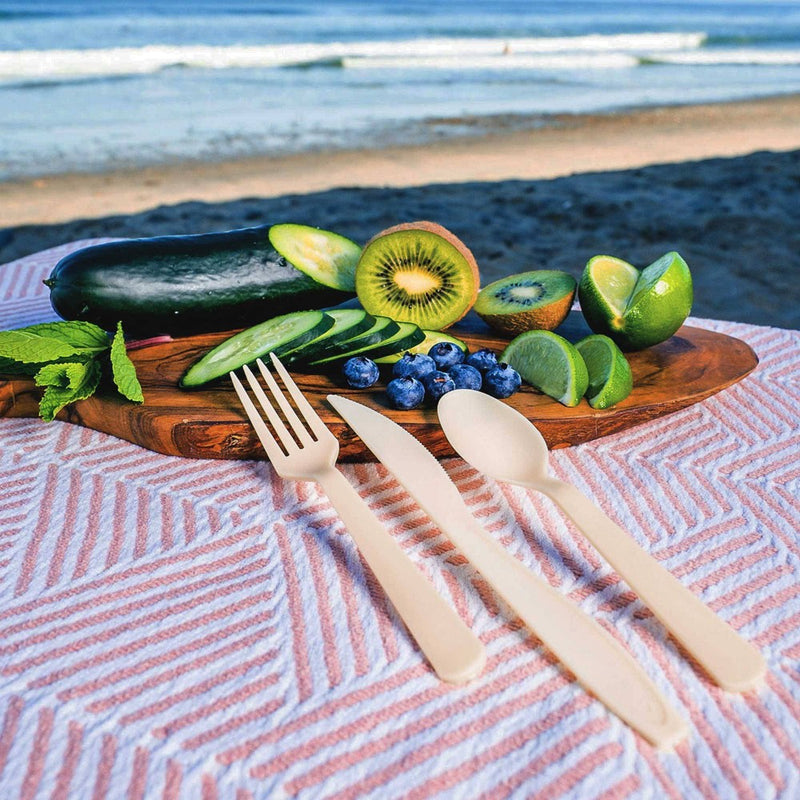Restore Foodware AirCarbon Natural Cutlery Pack with Bag - 3pc. Plastic-free, reusable, regenerative