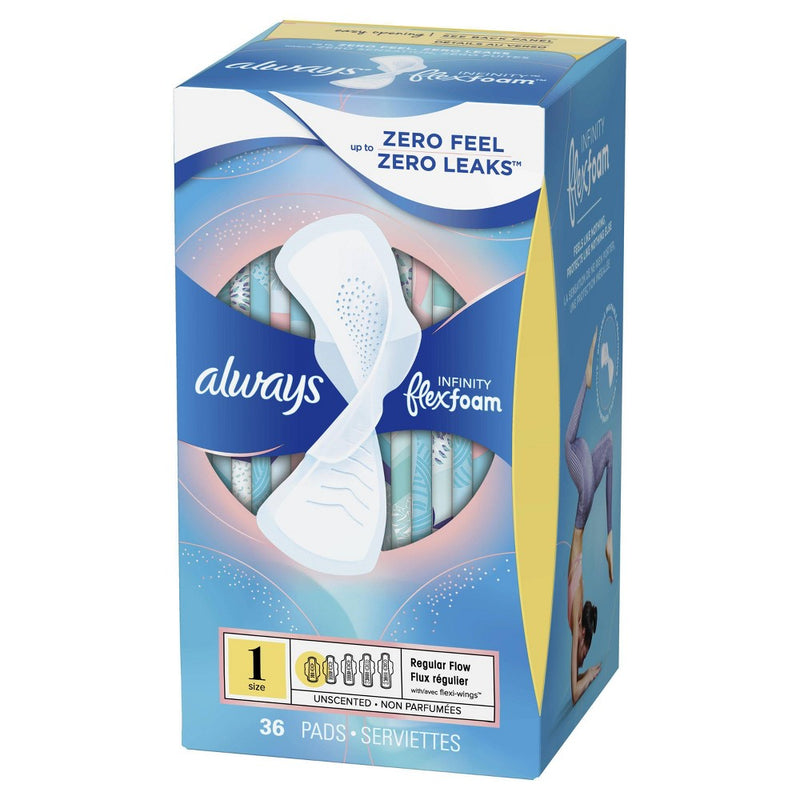 Always Infinity Regular Absorbency FlexFoam Pads for Women - Unscented - Size 1 - 36ct