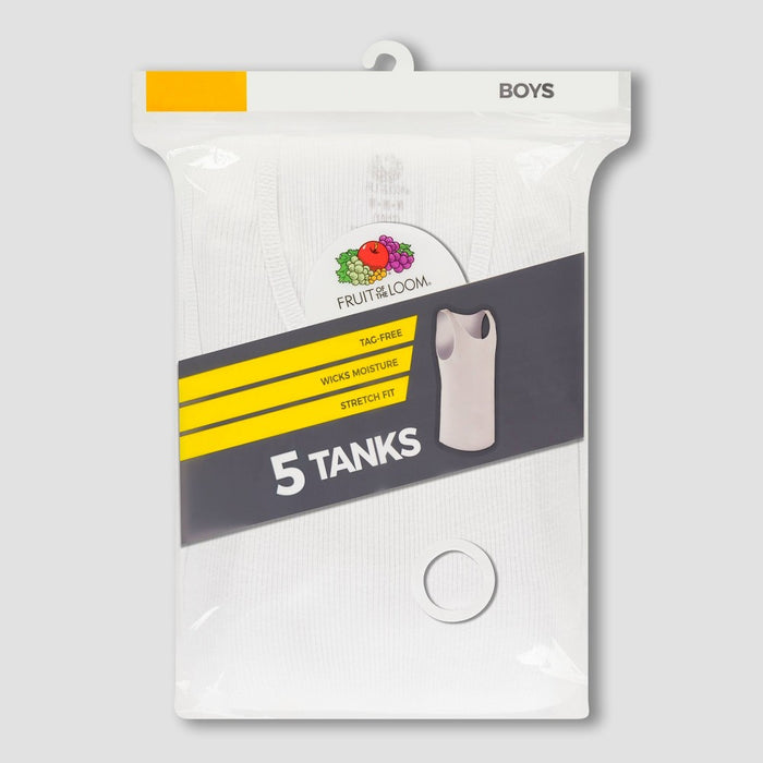 Fruit of the Loom Boys' 4 + 1 Bonus Pack A-Undershirt - White Medium (8-10)
