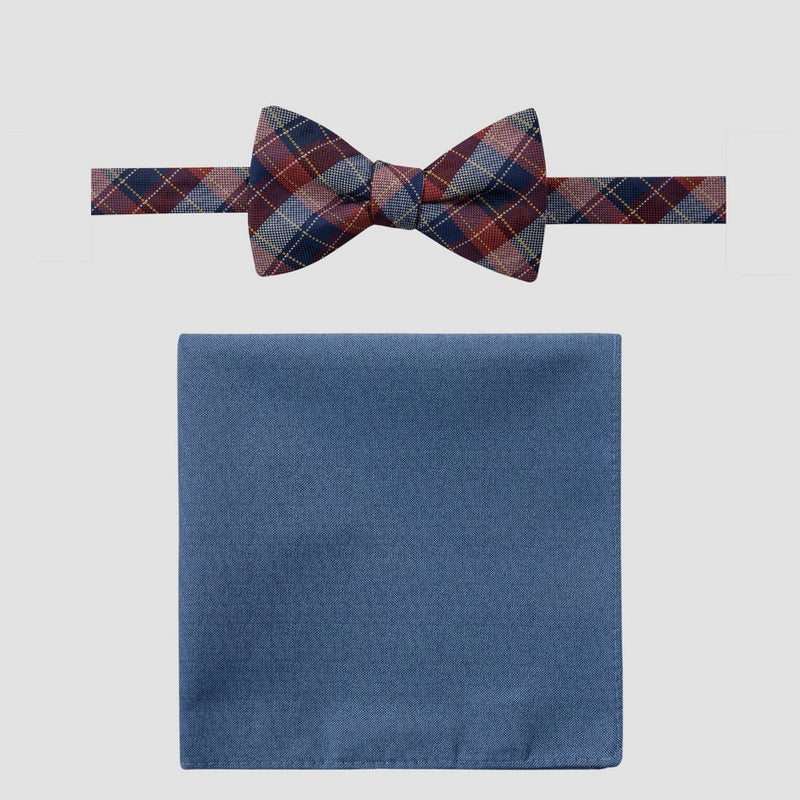 Men's Plaid Genesis Chambray Bowtie Pocket Square Set - Goodfellow & Co Red One Size