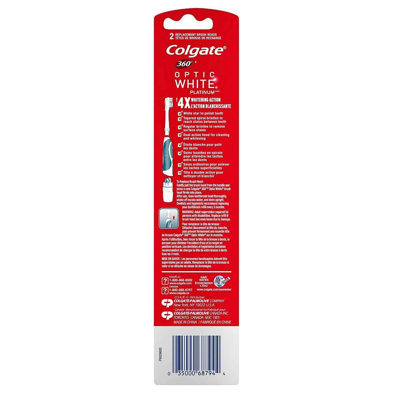 Colgate 360 Optic White Battery Toothbrush Replacement Head - Soft - 2ct3333