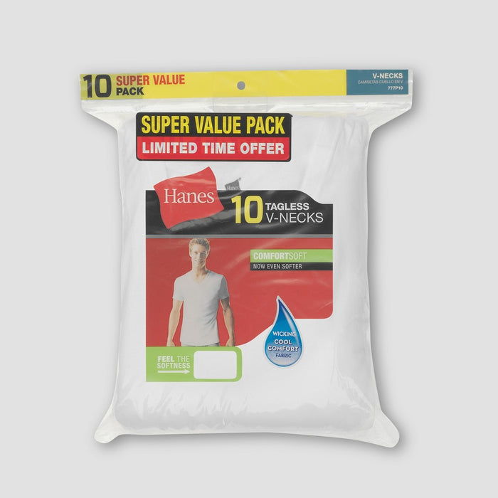 Hanes Men's Comfort Soft V-Neck T-Shirt Super Value 10pk - White M
